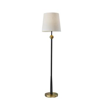 Adesso Home Francis Floor Lamp, 61 in, Black and Antique Brass/Off White Fabric Shade