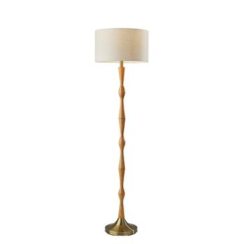 Adesso Home Eve Floor Lamp, 61.25 in, Natural Oak and Antique Brass/Off White Fabric Shade