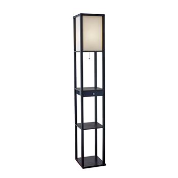 Adesso Home Parker Shelf Floor Lamp with Drawer, 62.5&quot;H, Black/Off-White Shade
