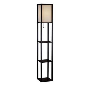 Adesso Home Wright Shelf Floor Lamp, 63&quot;H, Black/Off-White Shade