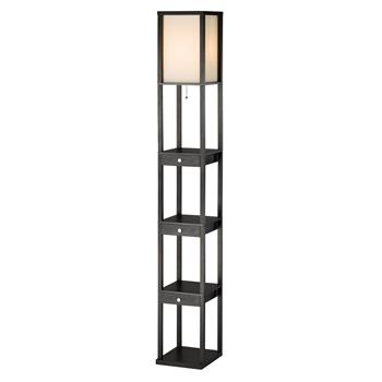 Adesso Home Murray 3-Drawer Shelf Floor Lamp, 72&quot;H, Black/Off-White Shade
