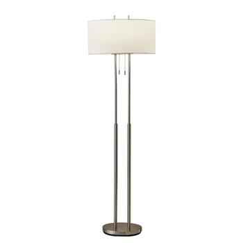 Adesso Home Duet Floor Lamp, 62 in, Brushed Steel/Ivory Fabric Shade