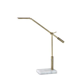 Adesso Home Vera Adjustable LED Desk Lamp, 16&quot;-26&quot;H, Antique Brass/White Marble Base