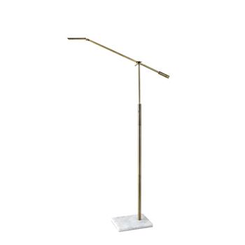 Adesso Vera LED Floor Lamp, 61 in H, White Marble with Antique Brass Metal Shade