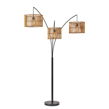 Adesso Cabana 3-Light Arc Lamp, 82 in H, Dark Bronze with Natural Rattan Shade