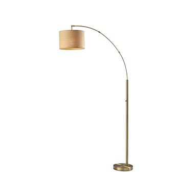 Adesso Bowery Arc Floor Lamp, 73.5 in H, Antique Brass with Natural Fabric Shade