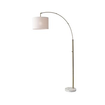 Adesso Home Bowery Arc Floor Lamp, 73.5&quot;H, Antique Brass with White Marble Base/Off-White Shade