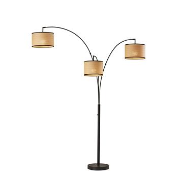 Adesso Bowery 3-Arm Arc Floor Lamp, 82 in H, Matte Black with Natural Fabric Shade