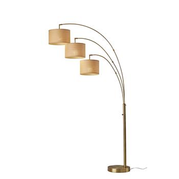 Adesso Bowery 3-Arm Arc Floor Lamp, 82 in H, Antique Brass with Natural Fabric Shade