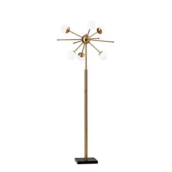 Adesso Doppler LED Floor Lamp, 63.5 in H, Antique Brass with White Opal Glass Shades