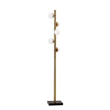 Adesso Doppler LED Tree Lamp, 65 in H, Antique Brass with White Opal Glass Shade