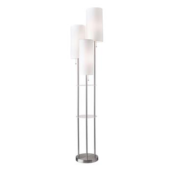 Adesso Home Trio 3-Light Floor Lamp, 68&quot;H, Brushed Steel/White Shades