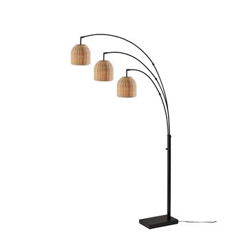 Adesso Bahama 3-Arm Arc Lamp, 82 in H, Dark Bronze with Natural Rattan Shade