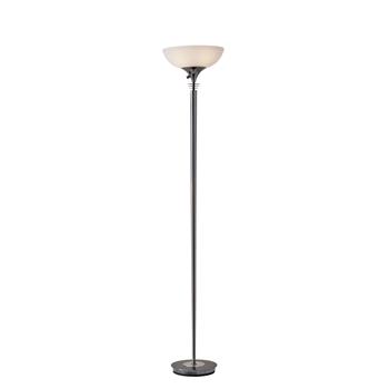 Adesso Home Metropolis 300W Torchiere, 71.5&quot;H, Black Nickel/Frosted Glass Shade