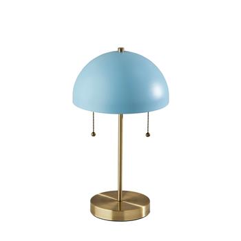 Adesso Bowie Table Lamp, 18 in H, Antique Brass with Light Blue Metal Shade