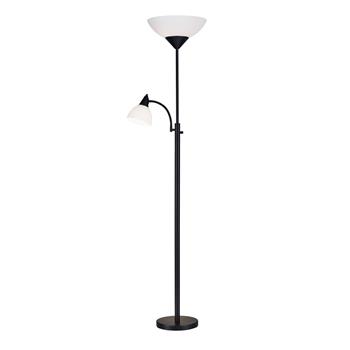 Adesso Home Piedmont 300W Torchiere with Reading Light, 71&quot;H, Black/White Plastic Shade