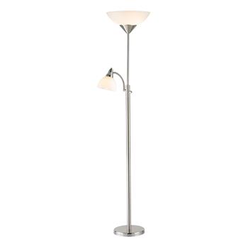 Adesso Home Piedmont 300W Torchiere with Reading Light, 71&quot;H, Brushed Steel/White Plastic Shade