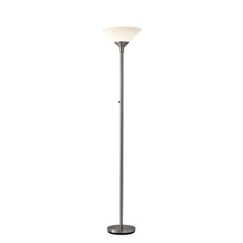 Adesso Home Aries 300W Torchiere, 73&quot;H, Brushed Steel/White Shade