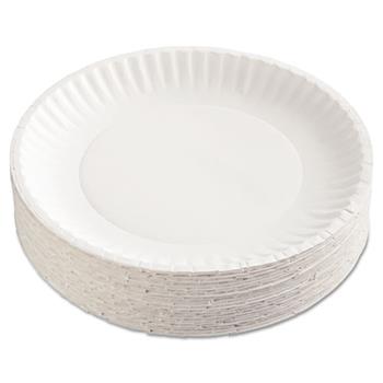 AJM Packaging Corporation Round Plates, Lightweight, Paper, 9&quot;, White, 100 Plates/Pack, 12 Packs/Carton