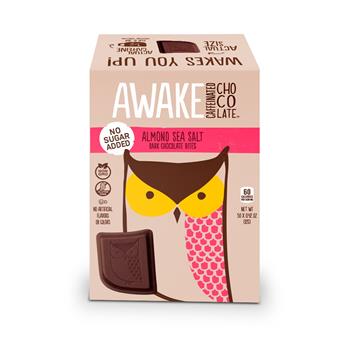 Awake Dark Chocolate Almond Sea Salt Bites, No Sugar Added, 50/Box, 6 Boxes/Case