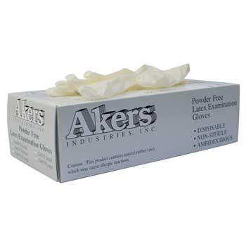 Akers Powder Free Latex Examination Gloves, Medium, 100/Box