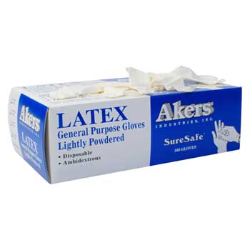 Akers Powdered General Purpose Latex Gloves, Medium, 100/Box