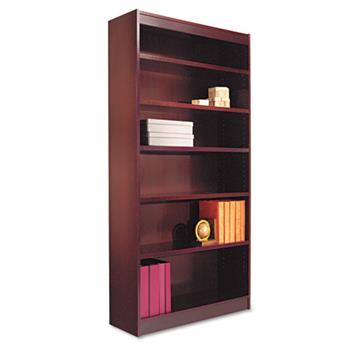 Alera Square Corner Wood Veneer Bookcase, Six-Shelf, 35.63w x 11.81d x 71.73h, Mahogany