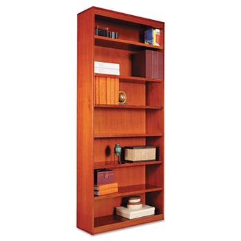 Alera Square Corner Wood Bookcase, Seven-Shelf, 35.63w x 11.81d x 83.86h, Medium Cherry