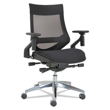 Alera EB-W Series Pivot Arm Multifunction Mesh Chair, Supports 275 lb, 18.62&quot; to 22.32&quot; Seat, Black Seat/Back, Aluminum Base