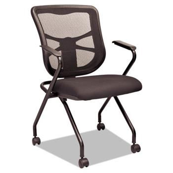 Alera Alera Elusion Mesh Nesting Chairs, Padded Arms, Supports Up to 275 lb, Black, 2/Carton