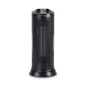Alera Mini Tower Ceramic Heater, 7.38&quot; x 7.38&quot; x 17.38&quot;, Black
