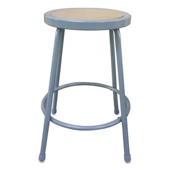 Alera Industrial Metal Shop Stool, Backless, Supports Up to 300 lb, 24&quot; Seat Height, Brown Seat, Gray Base