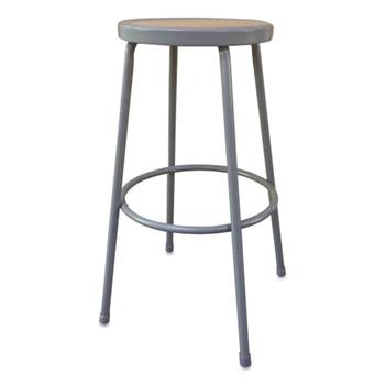 Alera Industrial Metal Shop Stool, Backless, Supports Up to 300 lb, 30&quot; Seat Height, Brown Seat, Gray Base