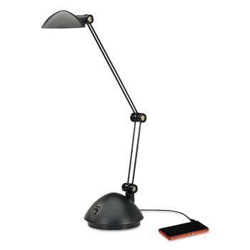 Alera Twin-Arm Task LED Lamp with USB Port, 11.88&quot;w x 5.13&quot;d x 18.5&quot;h, Black