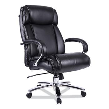 Alera Maxxis Series Big/Tall Bonded Leather Chair, Supports 500 lb, 21.42&quot; to 25&quot; Seat Height, Black Seat/Back, Chrome Base