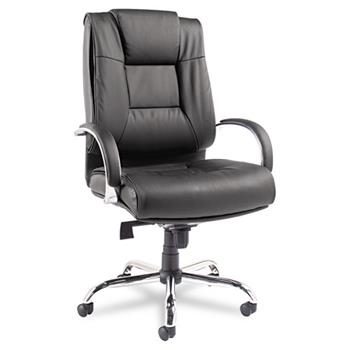 Alera Ravino Big/Tall High-Back Bonded Leather Chair, Headrest, Supports 450 lb, 20.07&quot; to 23.74&quot; Seat, Black, Chrome Base