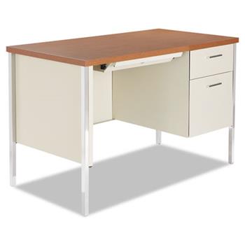 Alera Single Pedestal Steel Desk, 45.25&quot; x 24&quot; x 29.5&quot;, Cherry/Putty