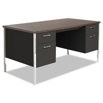 Alera Double Pedestal Steel Desk, Metal Desk, 60w x 30d x 29-1/2h, Walnut/Black