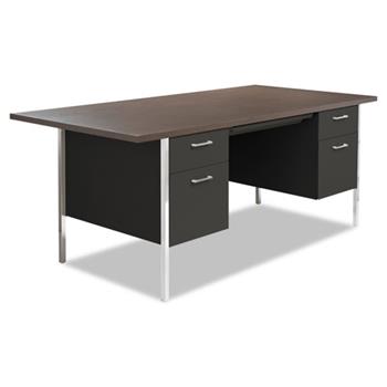 Alera Double Pedestal Steel Desk, Metal Desk, 72w x 36d x 29-1/2h, Walnut/Black