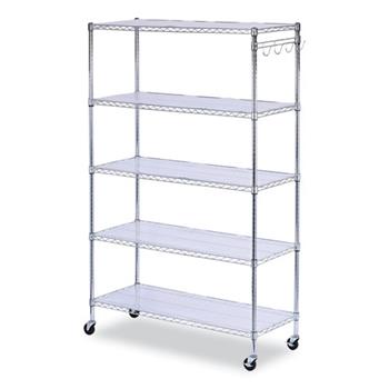 Alera 5-Shelf Wire Shelving Kit with Casters and Shelf Liners, 48w x 18d x 72h, Silver