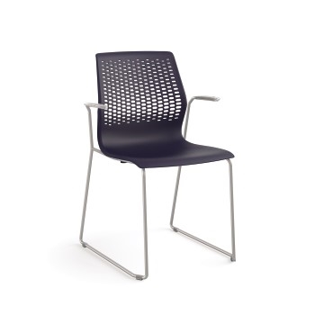 Allsteel Lyric Multi-Purpose Chair, Polymer Back, Fixed Arms, Fixed Arms, Titanium/Dark Blue
