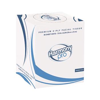 Harmony Pro Soft Premium Facial Tissue, White, Cube Box, 2-Ply, 7.5&quot; x 8.2&quot;, 85 Sheets/Box