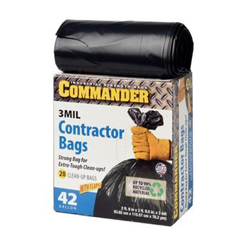 Commander 3 Mil Contractor Bags, 42 Gallon, Black, 20/Pack