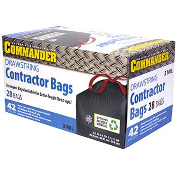 Commander 2 Mil Contractor Bags, 42 Gallon, Black, 28/Pack