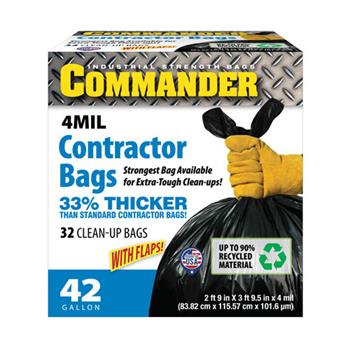 Commander 4 Mil Contractor Bags, 42 Gallon, Black, 32/Pack