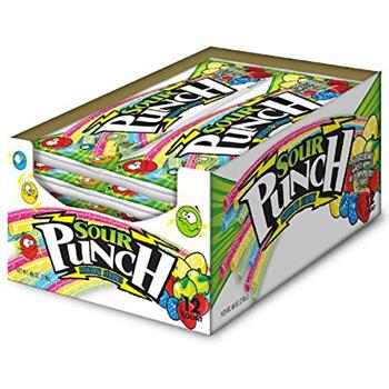 Sour Punch Straws, Rainbow Flavors, 4.5 oz, 12 Packs/Box