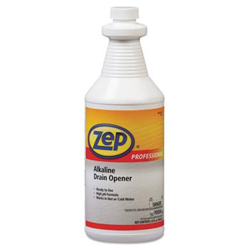 Zep Professional Alkaline Drain Opener Quart Bottle, 12/Carton