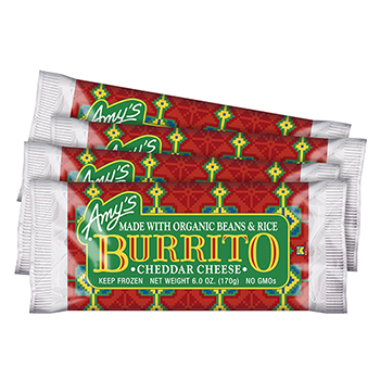 Amy&#39;s Cheddar Cheese, Bean and Rice Burrito, 6 oz, 4/PK