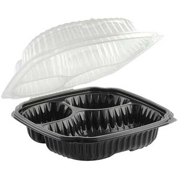 Anchor Packaging Culinary Classics&#174; Hinged Tear-Away Lid Food Containers, 3 Compartment, 100/CS