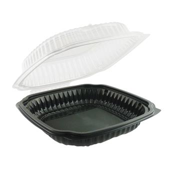Anchor Packaging Microwavable Hinged Container, 47.5 oz, 10.5&quot; x 9.5&quot;, Black/Clear, 100/CS